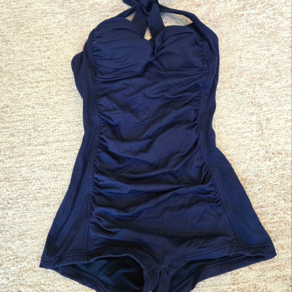 Navy Halter Swim Suit, Navy, Medium